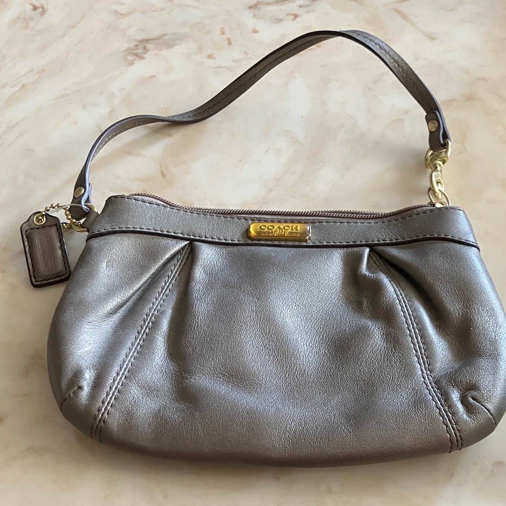 Coach Metallic Silver Leather Wristlet